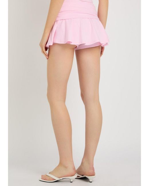 Skims Pink Foldover Stretch-Cotton Mini Skort