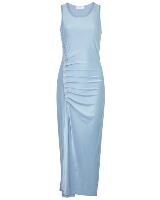 Rabanne Blue Ruched Satin-Jersey Midi Dress