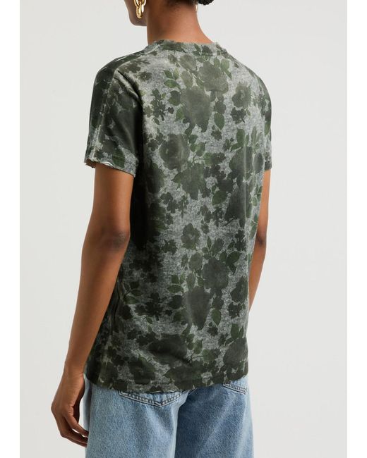 Blumarine Green Logo Floral-Print Cotton T-Shirt