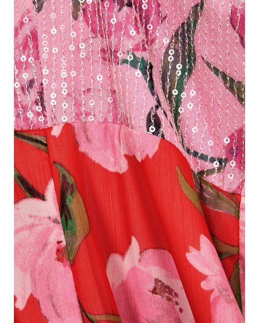 ROTATE SUNDAY Red Rotate Birger Christensen Floral-Print Chiffon Midi Dress