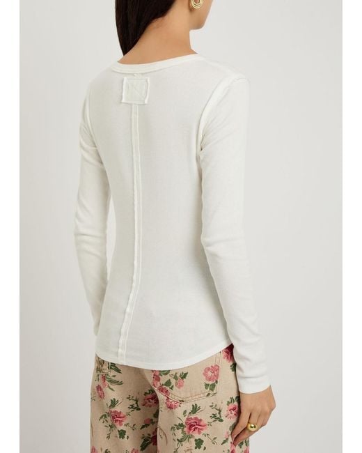 Free People White Jamie Henley Ribbed Stretch-Cotton Top