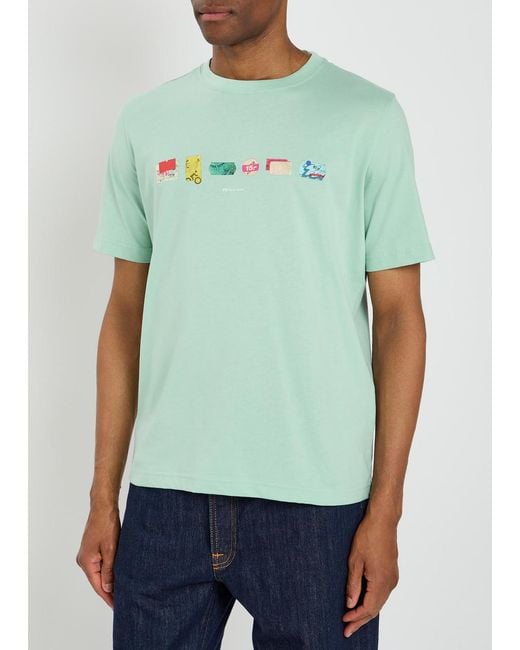Paul Smith Green A Row Printed Cotton T-Shirt for men