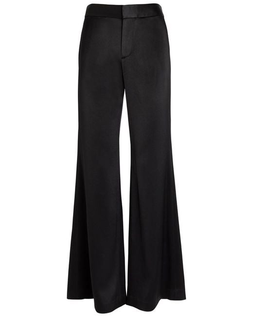 Alice + Olivia Black Shane Wide-Leg Satin Trousers