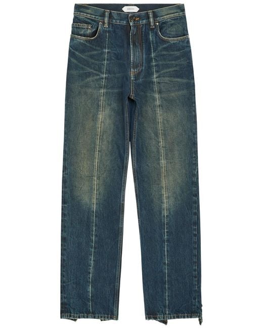 Versace Blue Distressed Straight-Leg Jeans for men