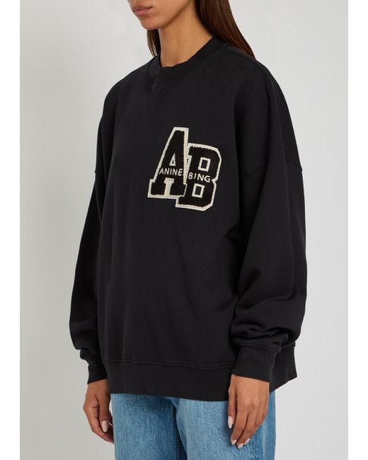 Anine Bing Black Miles Appliquéd Cotton Sweatshirt