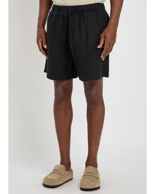 MKI Miyuki-Zoku Black Logo-Embroidered Linen Swim Shorts for men