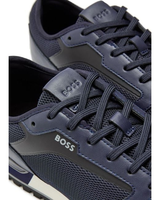 Boss Blue Parkour Panelled Mesh Sneakers for men