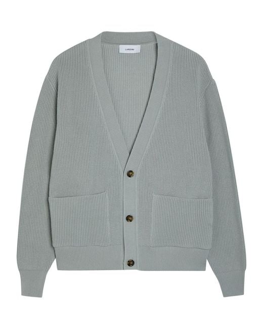 Lardini Gray V-Neck Knit Cotton Cardigan for men