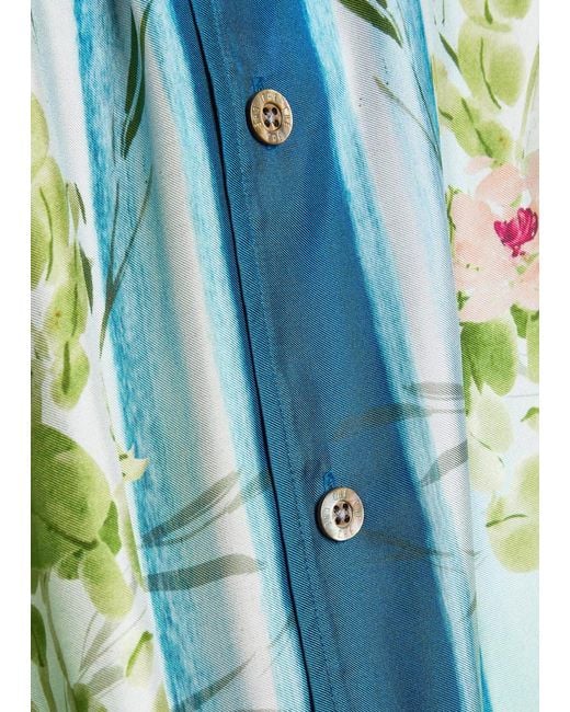 CHE Blue Bloom Floral-Print Silk Shirt for men