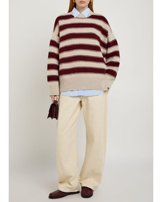 The Elder Statesman Red Braided Striped Cashmere Jumper