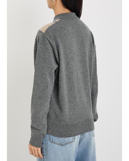 Rohe Gray Argyle Argyle Wool-Blend Polo Jumper