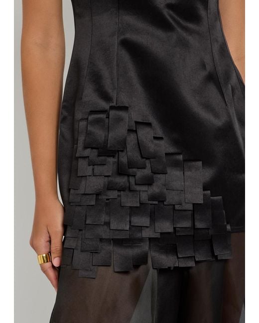 A.W.A.K.E. MODE Black Fringed Satin Top