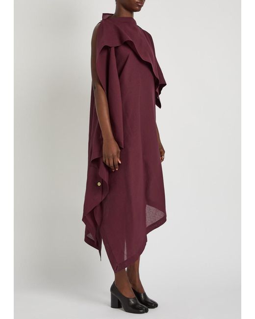 Issey Miyake Purple All Squares Cape-Effect Asymmetric Paper-Blend Midi Dress