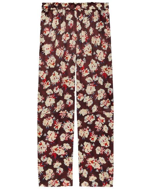 Rabanne Multicolor Floral-Print Wide-Leg Silk Trousers