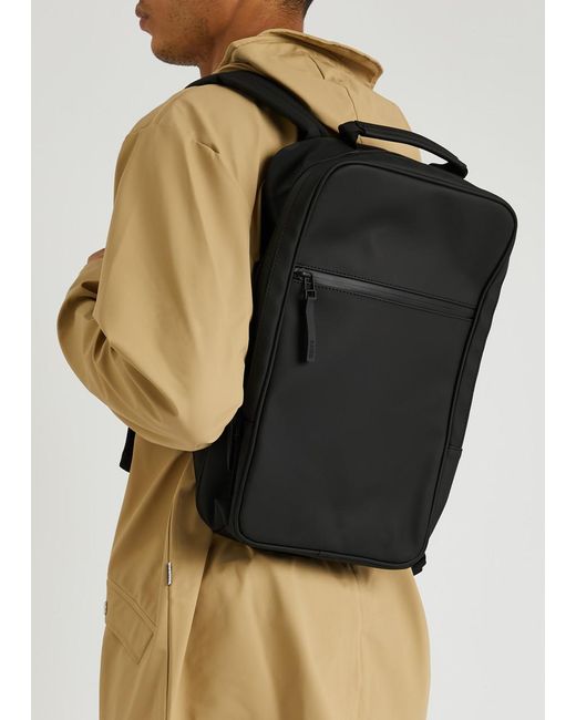 Rains Black Rubberised Backpack for men