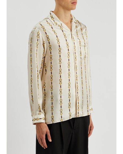Gucci Natural Printed Silk-satin Shirt for men