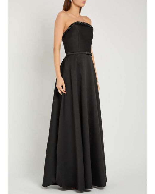 Roland Mouret Black Curved Crystal-Embellished Taffeta Gown