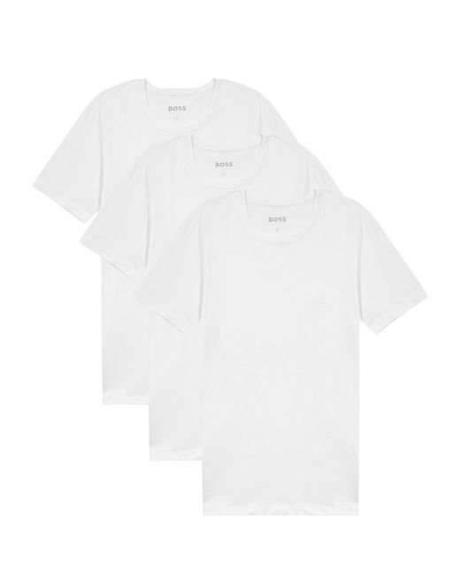 Boss White Logo-Embroidered Cotton T-Shirt for men