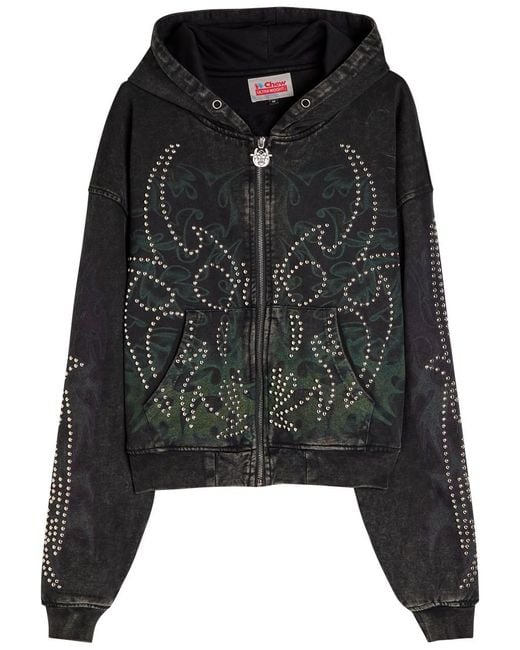 Chew Forever Black Static Roach Studded Hooded Cotton Sweatshirt for men