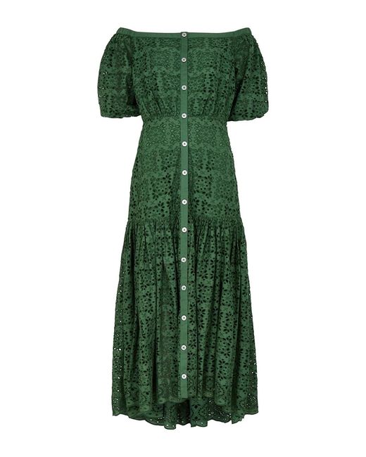 Veronica Beard Green Cali Eyelet-Embroidered Cotton Midi Dress