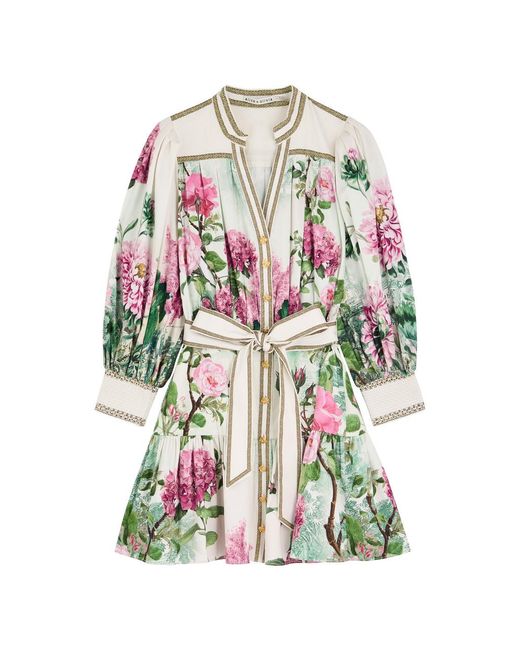 Alice + Olivia White Cora Floral-Print Stretch-Cotton Mini Dress