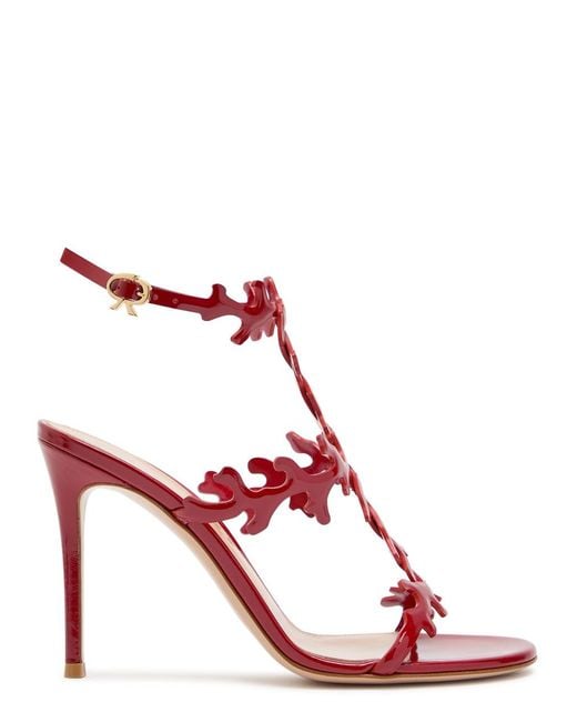 Gianvito Rossi Red Ocean 95 Coral-Design Glossed Nappa Sandals