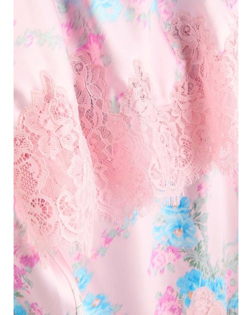 LoveShackFancy White Floral Printed Satin Maxi Dress