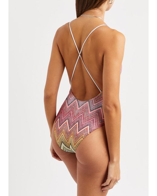 Missoni Pink Zigzag Fine-knit Swimsuit