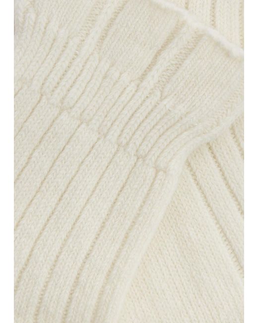 Falke White Bedsock Rib Wool-Blend Socks