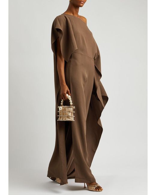 ‎Taller Marmo Brown Jerry Cape-effect Jumpsuit