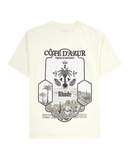 Rhude White Azur Mirror Printed Cotton T-Shirt for men