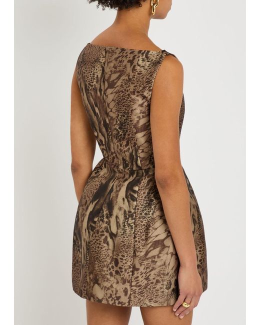 De La Vali Brown Pampero Leopard-Print Satin-Twill Mini Dress