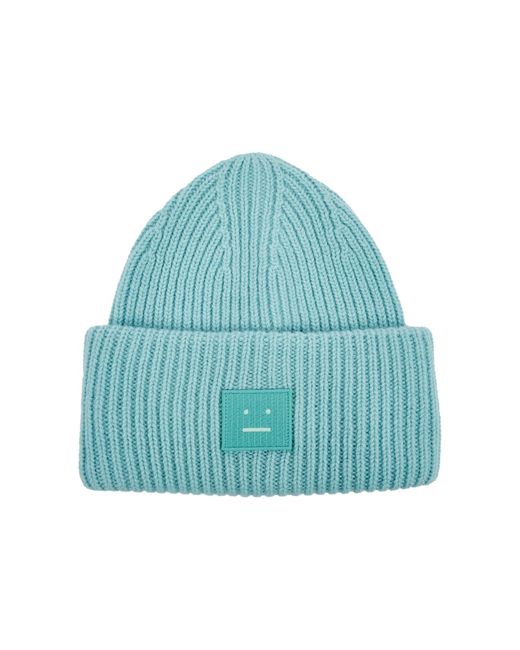 Acne Blue Pansy Ribbed Wool Beanie