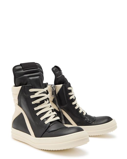 Rick Owens Black Geobasket Panelled Leather Sneakers