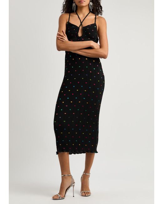 Never Fully Dressed Black Megan Plissé Printed Chiffon Midi Dress
