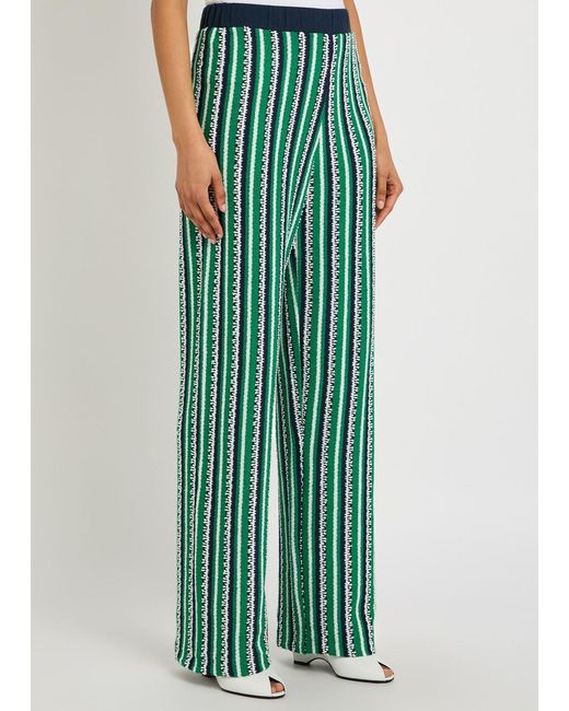 Jonathan Simkhai Green Brenner Striped Straight-Leg Knit Trousers
