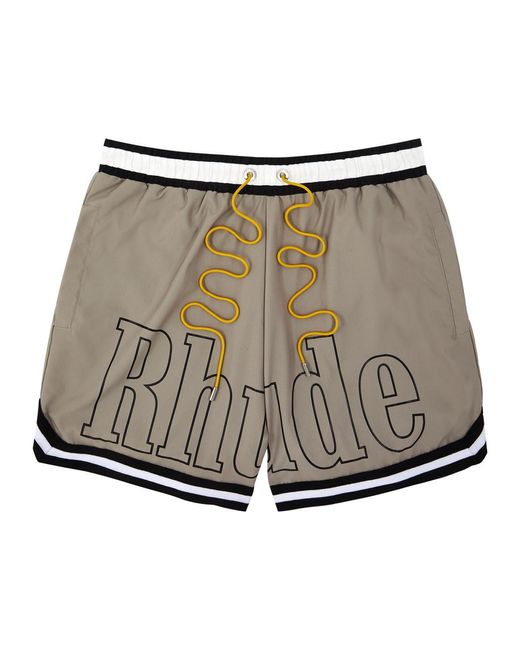 Rhude Gray Logo-Print Shell Swim Shorts for men