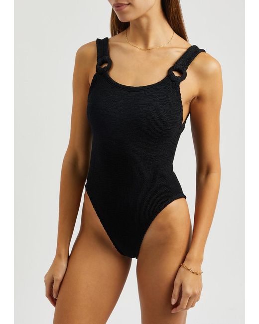 Hunza G Black Domino Seersucker Swimsuit
