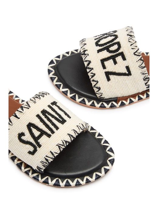 De Siena White St Tropez Beaded Leather Sliders