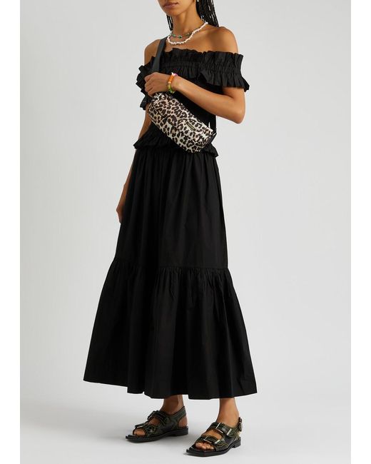 Ganni Black Cotton-poplin Midi Skirt