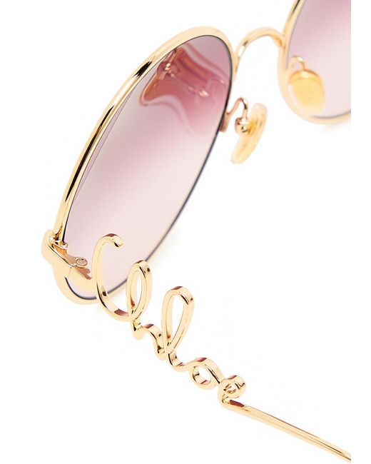 Chloé Pink Logo Round-Frame Sunglasses