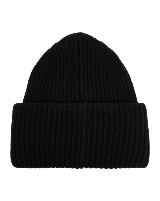 Acne Black Pansy Logo Ribbed Wool Beanie for men
