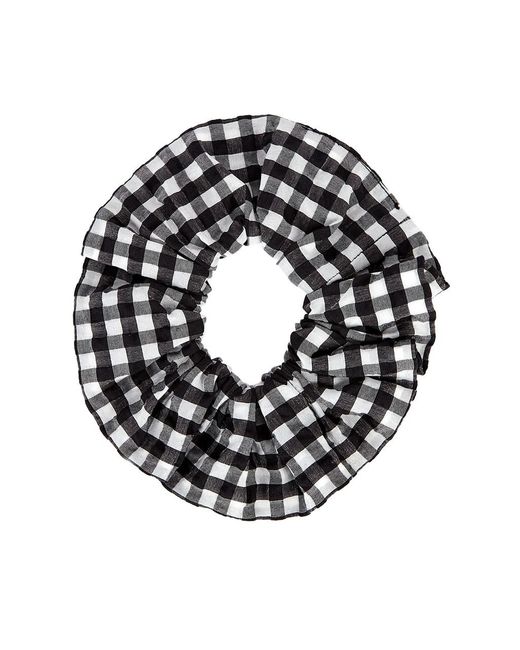 Ganni Black Checked Seersucker Scrunchie