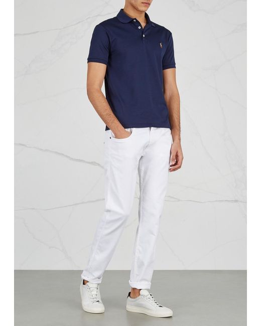 Polo Ralph Lauren Blue Slim Pima Cotton Polo Shirt, Shirt, Split Sides for men