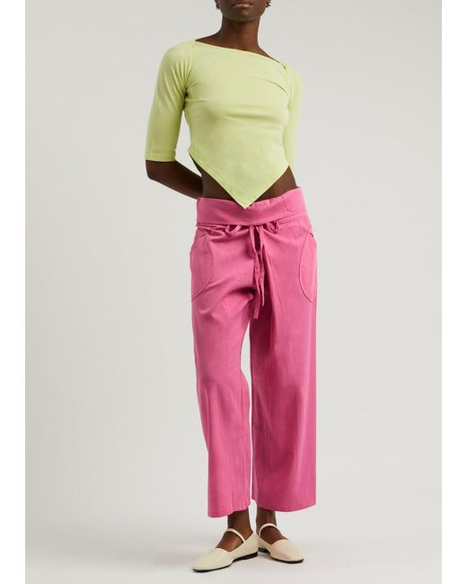 GIMAGUAS Pink Oahu Fold-Over Cotton Trousers