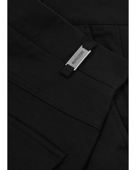 Represent Black Cotton Cargo Trousers for men