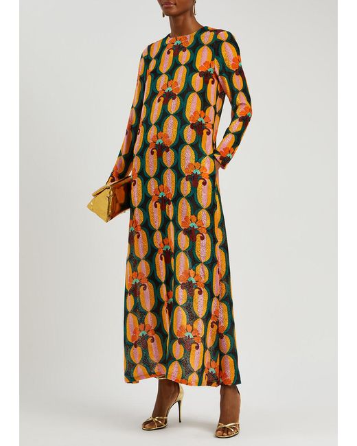LaDoubleJ Orange Swing Printed Devoré Maxi Dress