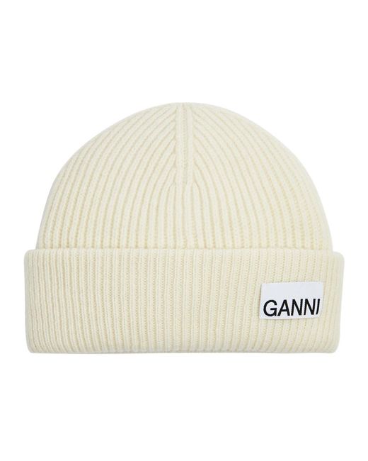 Ganni Natural Fitted Ribbed Wool-blend Beanie