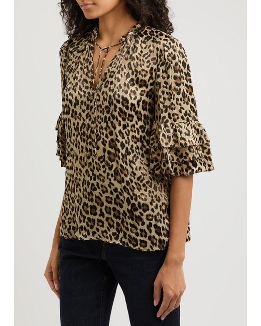 Alice + Olivia Natural Julius-Print Satin-Devoré Top