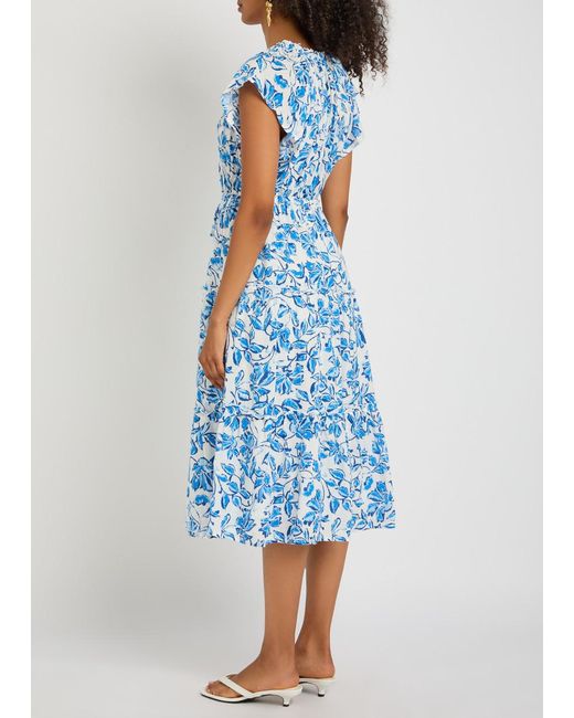 Rails Blue Juni Floral-Print Linen-Blend Midi Dress
